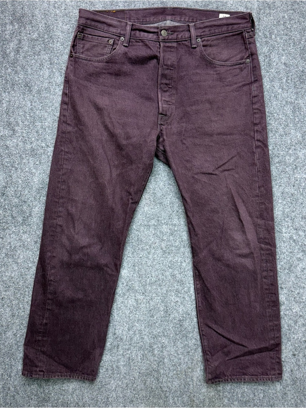 Levi’s 501 White Oak Cone Denim Burgundy Purple Button Fly Men’s Jeans 36x29